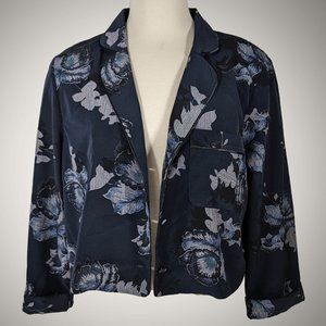 Topshop Blazer - navy blue with white & sky blue floral print